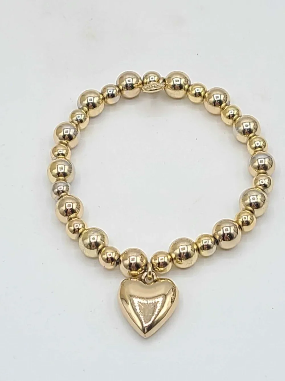 J Crew Stretchy Gold Tone Beaded Bracelet with Heart NWOT